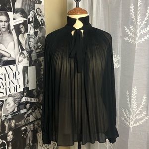 Flowing and Pleated Blouse w/ tie